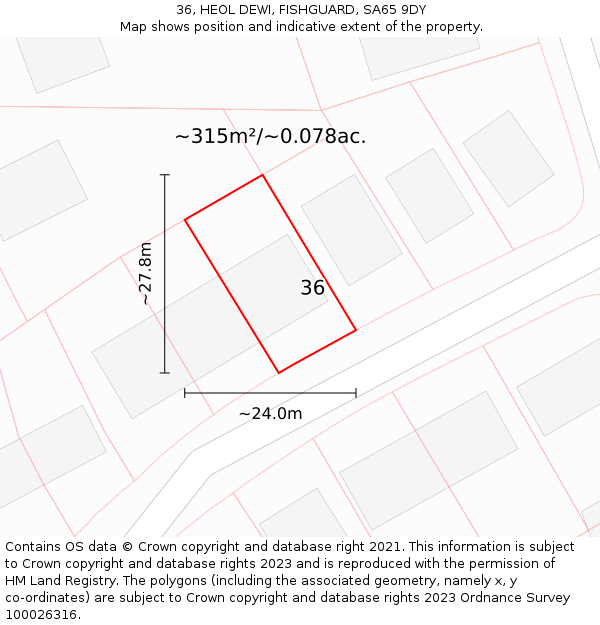 36, HEOL DEWI, FISHGUARD, SA65 9DY: Plot and title map
