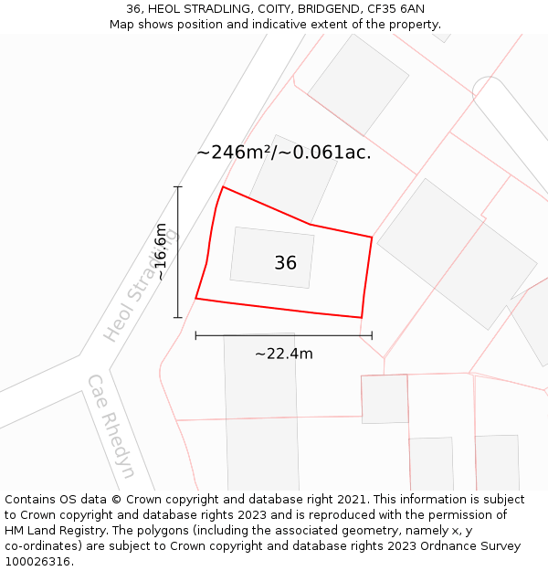 36, HEOL STRADLING, COITY, BRIDGEND, CF35 6AN: Plot and title map
