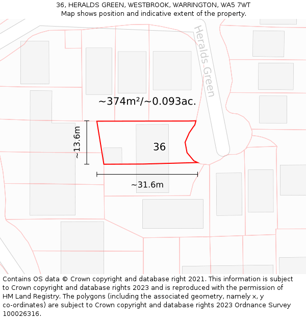36, HERALDS GREEN, WESTBROOK, WARRINGTON, WA5 7WT: Plot and title map