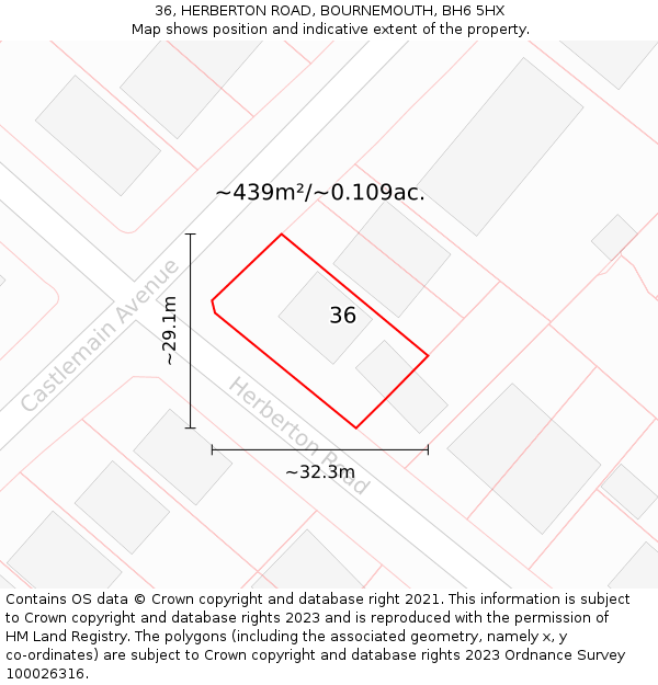 36, HERBERTON ROAD, BOURNEMOUTH, BH6 5HX: Plot and title map