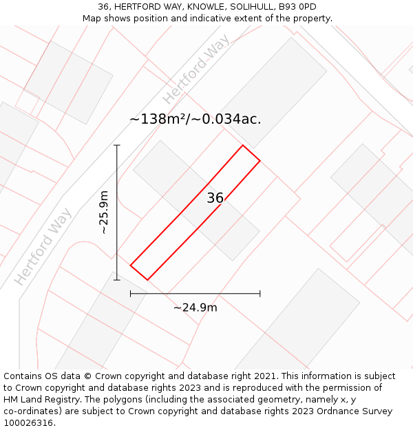 36, HERTFORD WAY, KNOWLE, SOLIHULL, B93 0PD: Plot and title map