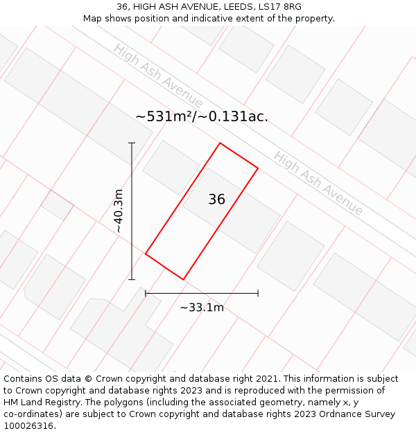 36, HIGH ASH AVENUE, LEEDS, LS17 8RG: Plot and title map