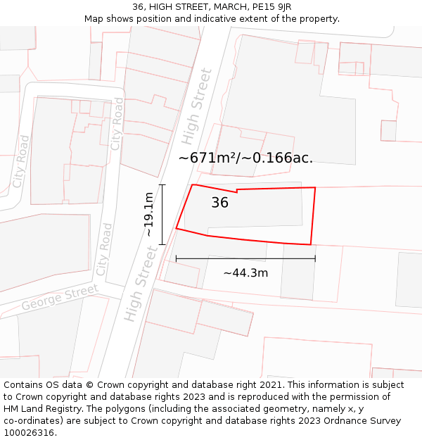 36, HIGH STREET, MARCH, PE15 9JR: Plot and title map