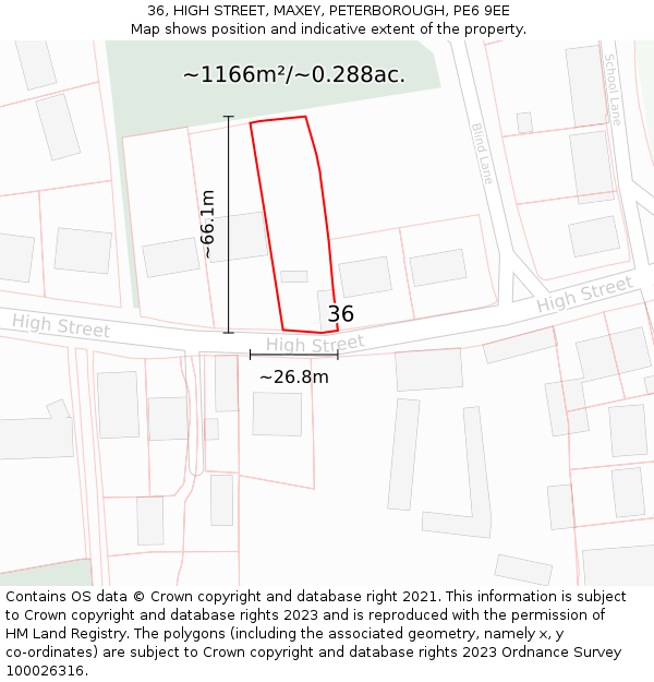 36, HIGH STREET, MAXEY, PETERBOROUGH, PE6 9EE: Plot and title map