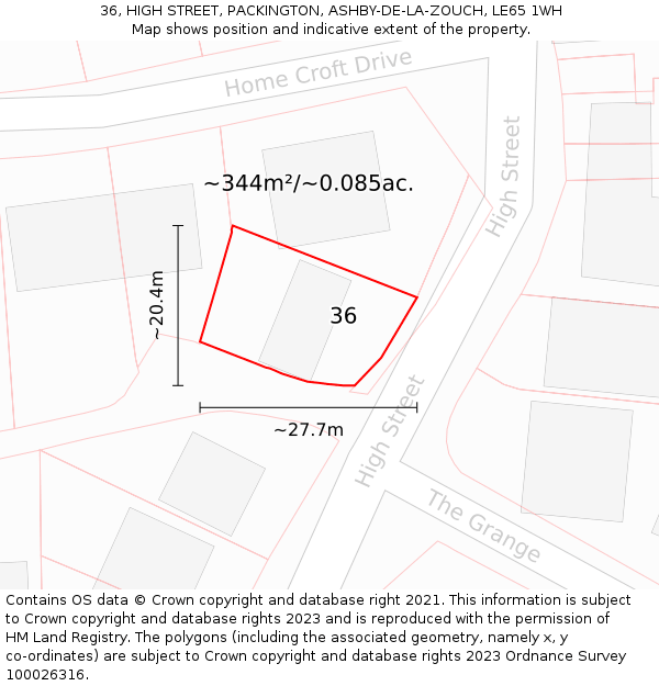 36, HIGH STREET, PACKINGTON, ASHBY-DE-LA-ZOUCH, LE65 1WH: Plot and title map