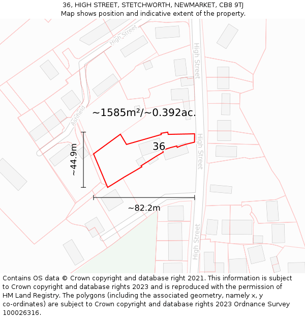 36, HIGH STREET, STETCHWORTH, NEWMARKET, CB8 9TJ: Plot and title map