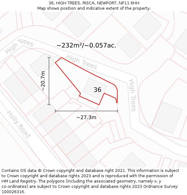 36, HIGH TREES, RISCA, NEWPORT, NP11 6HH: Plot and title map