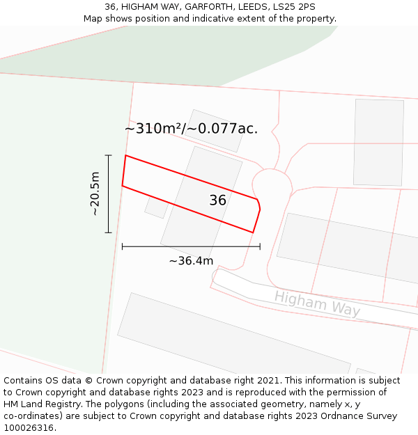 36, HIGHAM WAY, GARFORTH, LEEDS, LS25 2PS: Plot and title map