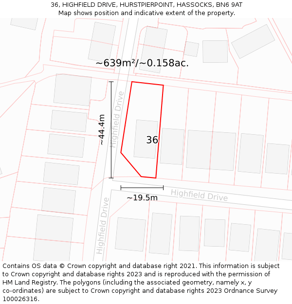 36, HIGHFIELD DRIVE, HURSTPIERPOINT, HASSOCKS, BN6 9AT: Plot and title map