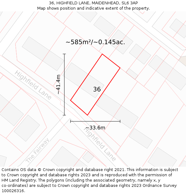 36, HIGHFIELD LANE, MAIDENHEAD, SL6 3AP: Plot and title map