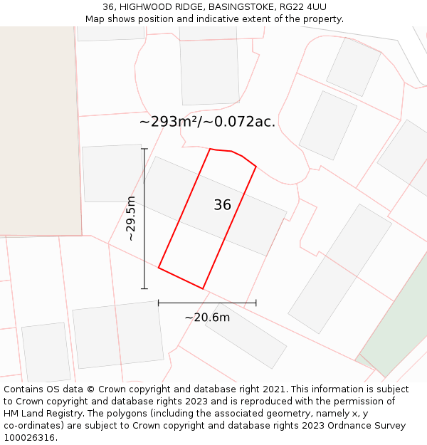 36, HIGHWOOD RIDGE, BASINGSTOKE, RG22 4UU: Plot and title map