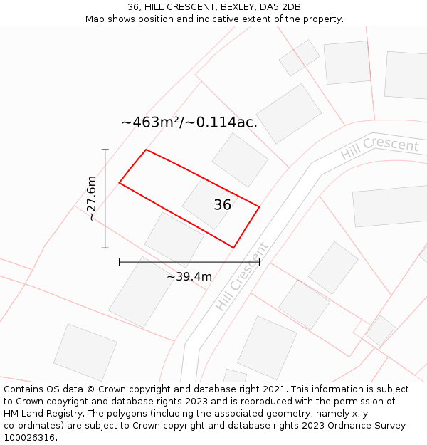 36, HILL CRESCENT, BEXLEY, DA5 2DB: Plot and title map