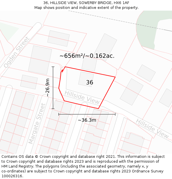 36, HILLSIDE VIEW, SOWERBY BRIDGE, HX6 1AF: Plot and title map