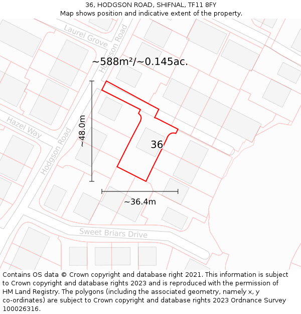 36, HODGSON ROAD, SHIFNAL, TF11 8FY: Plot and title map