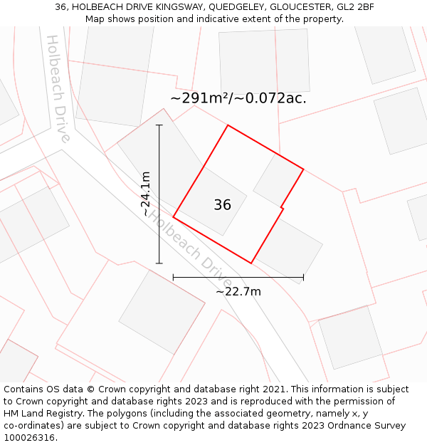 36, HOLBEACH DRIVE KINGSWAY, QUEDGELEY, GLOUCESTER, GL2 2BF: Plot and title map