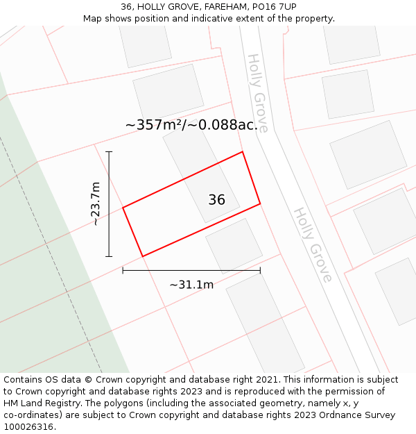 36, HOLLY GROVE, FAREHAM, PO16 7UP: Plot and title map