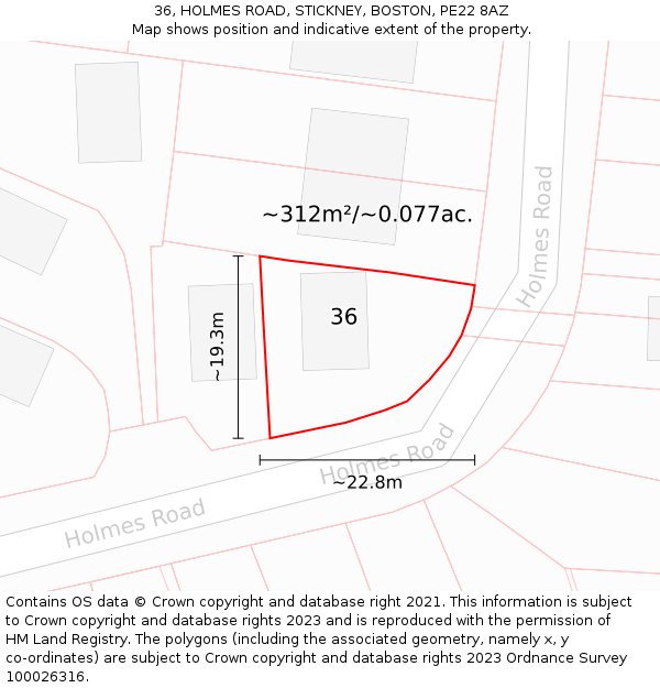 36, HOLMES ROAD, STICKNEY, BOSTON, PE22 8AZ: Plot and title map