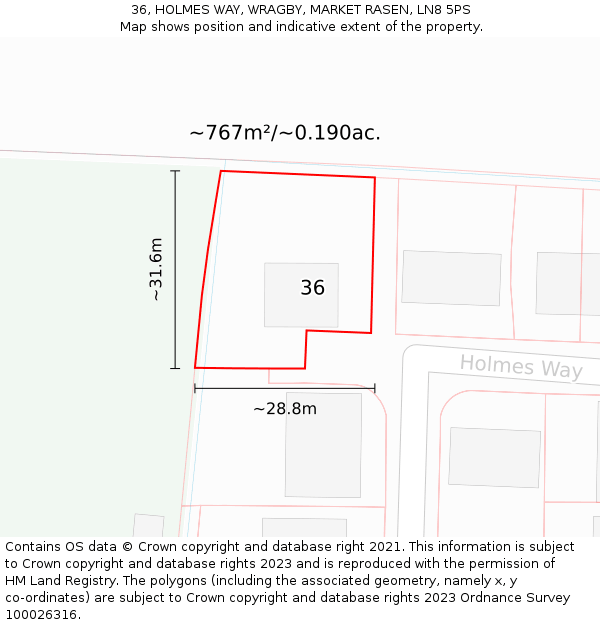 36, HOLMES WAY, WRAGBY, MARKET RASEN, LN8 5PS: Plot and title map