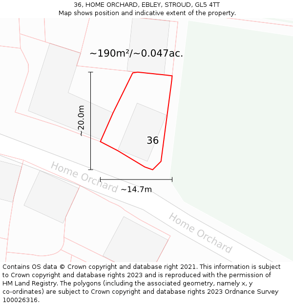 36, HOME ORCHARD, EBLEY, STROUD, GL5 4TT: Plot and title map
