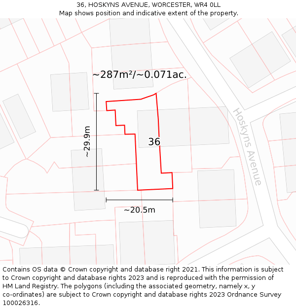 36, HOSKYNS AVENUE, WORCESTER, WR4 0LL: Plot and title map