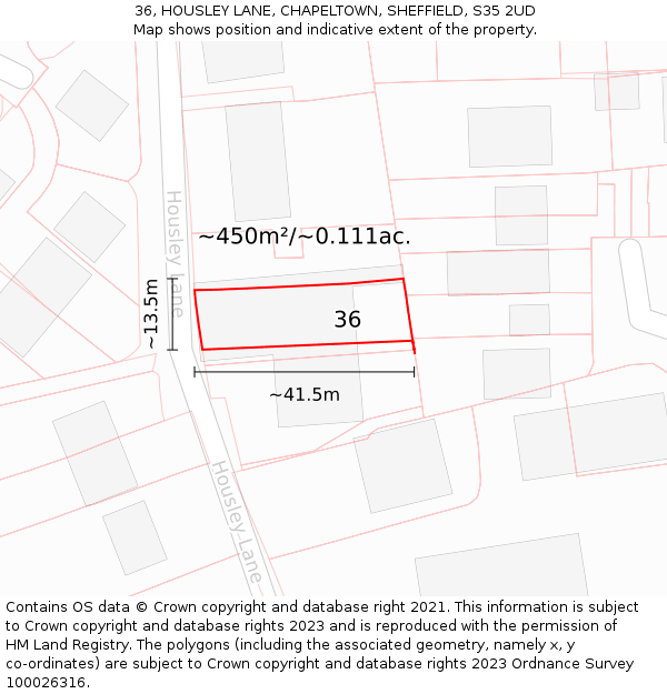36, HOUSLEY LANE, CHAPELTOWN, SHEFFIELD, S35 2UD: Plot and title map