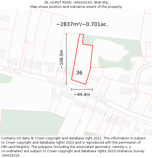36, HURST ROAD, HASSOCKS, BN6 9NL: Plot and title map
