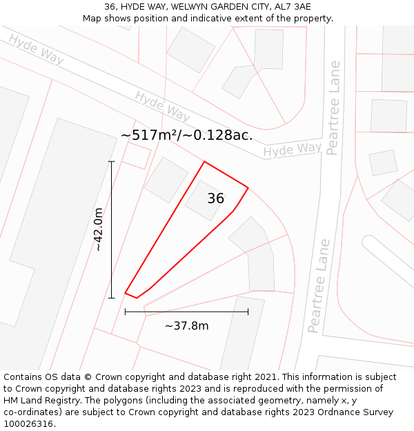 36, HYDE WAY, WELWYN GARDEN CITY, AL7 3AE: Plot and title map