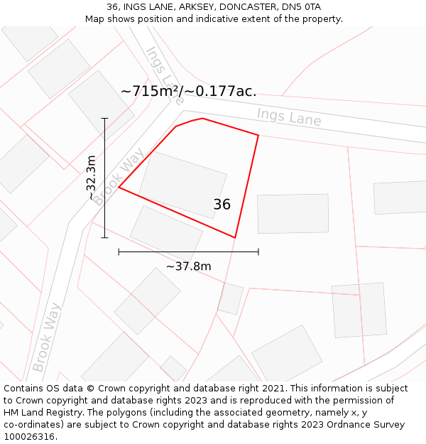 36, INGS LANE, ARKSEY, DONCASTER, DN5 0TA: Plot and title map