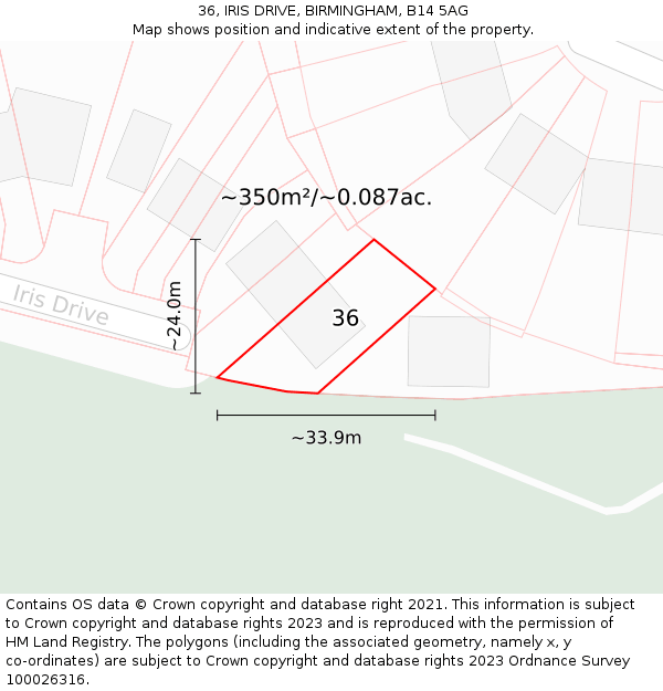 36, IRIS DRIVE, BIRMINGHAM, B14 5AG: Plot and title map