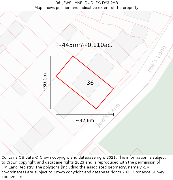 36, JEWS LANE, DUDLEY, DY3 2AB: Plot and title map