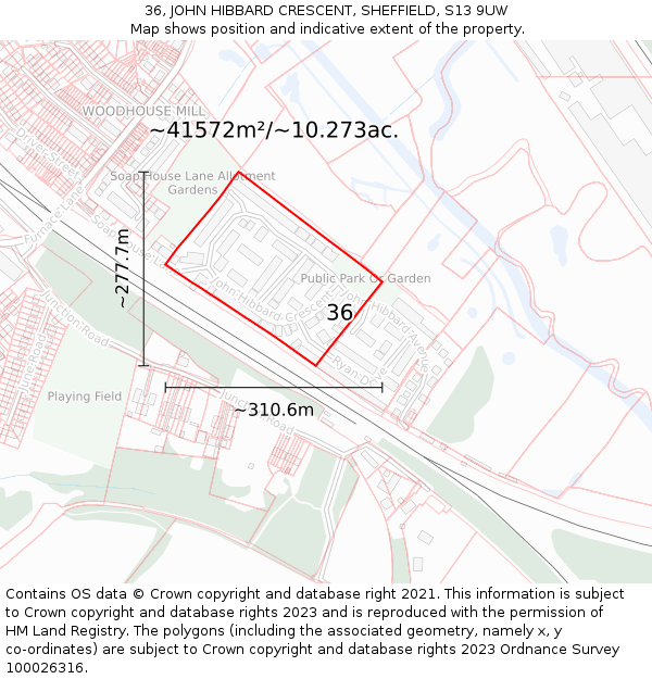 36, JOHN HIBBARD CRESCENT, SHEFFIELD, S13 9UW: Plot and title map