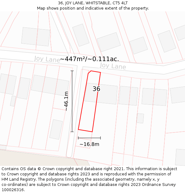 36, JOY LANE, WHITSTABLE, CT5 4LT: Plot and title map