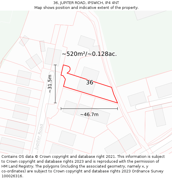 36, JUPITER ROAD, IPSWICH, IP4 4NT: Plot and title map