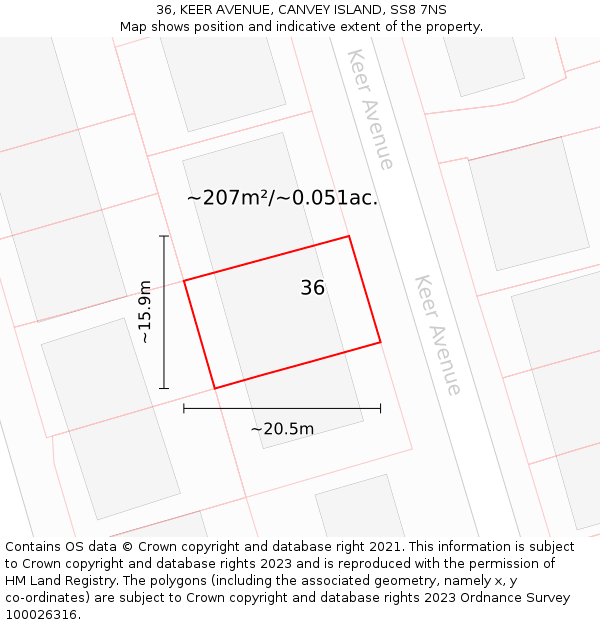 36, KEER AVENUE, CANVEY ISLAND, SS8 7NS: Plot and title map
