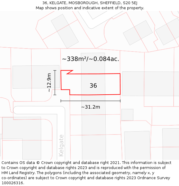 36, KELGATE, MOSBOROUGH, SHEFFIELD, S20 5EJ: Plot and title map