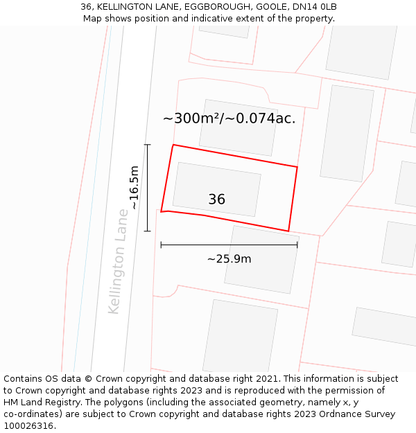 36, KELLINGTON LANE, EGGBOROUGH, GOOLE, DN14 0LB: Plot and title map