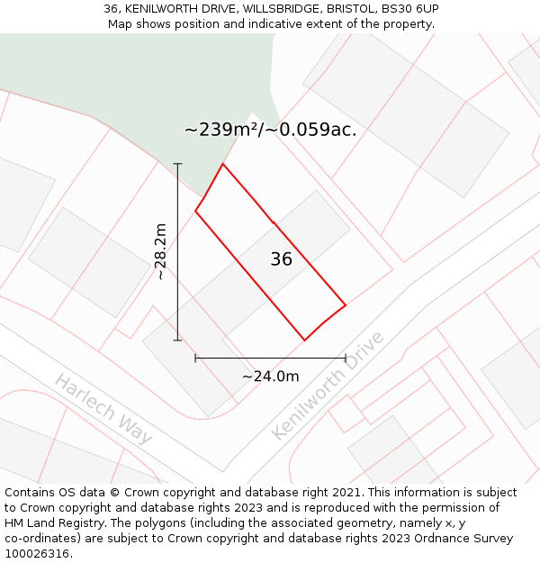 36, KENILWORTH DRIVE, WILLSBRIDGE, BRISTOL, BS30 6UP: Plot and title map