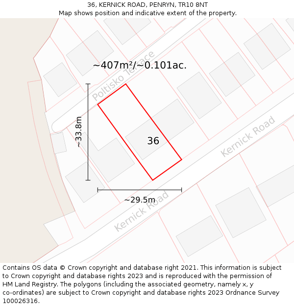 36, KERNICK ROAD, PENRYN, TR10 8NT: Plot and title map