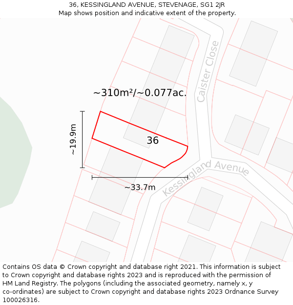 36, KESSINGLAND AVENUE, STEVENAGE, SG1 2JR: Plot and title map