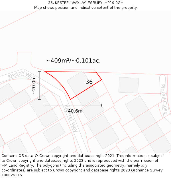 36, KESTREL WAY, AYLESBURY, HP19 0GH: Plot and title map