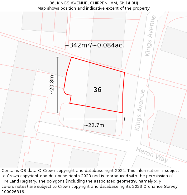 36, KINGS AVENUE, CHIPPENHAM, SN14 0UJ: Plot and title map