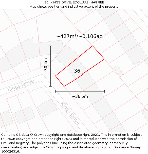36, KINGS DRIVE, EDGWARE, HA8 8EE: Plot and title map