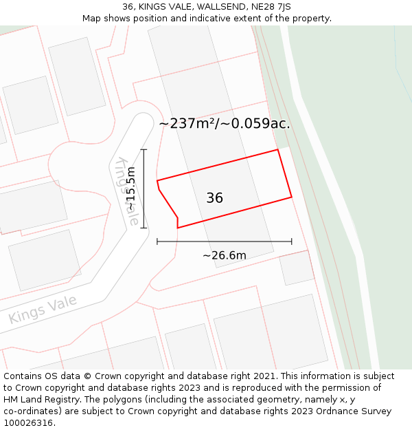 36, KINGS VALE, WALLSEND, NE28 7JS: Plot and title map