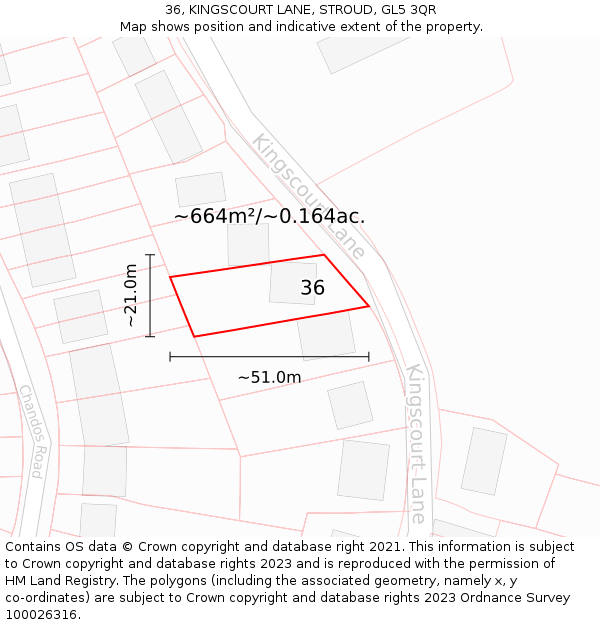36, KINGSCOURT LANE, STROUD, GL5 3QR: Plot and title map