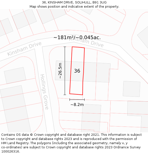 36, KINSHAM DRIVE, SOLIHULL, B91 3UG: Plot and title map