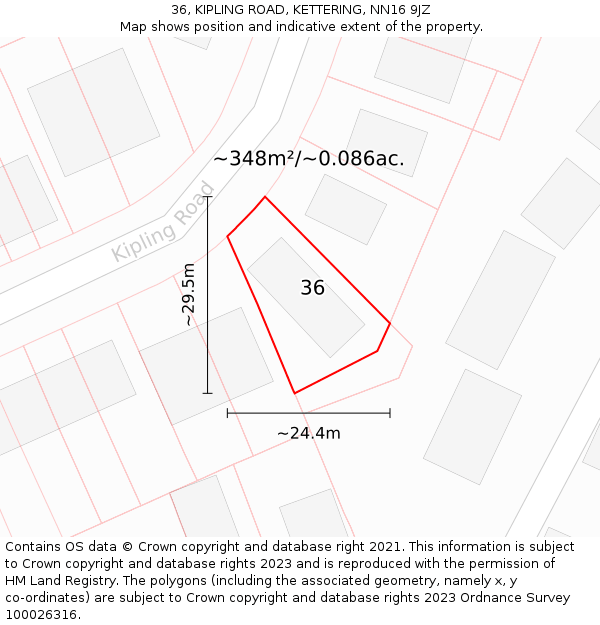 36, KIPLING ROAD, KETTERING, NN16 9JZ: Plot and title map