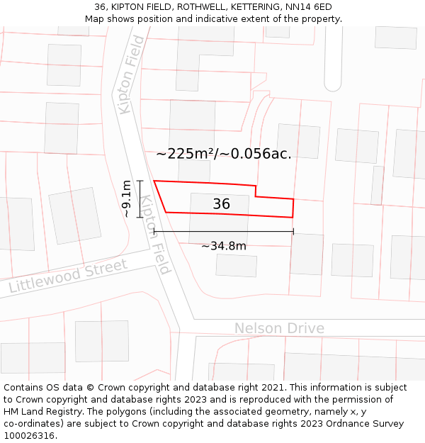 36, KIPTON FIELD, ROTHWELL, KETTERING, NN14 6ED: Plot and title map
