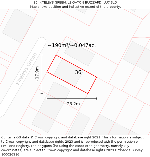 36, KITELEYS GREEN, LEIGHTON BUZZARD, LU7 3LD: Plot and title map