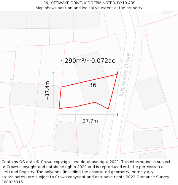 36, KITTIWAKE DRIVE, KIDDERMINSTER, DY10 4RS: Plot and title map