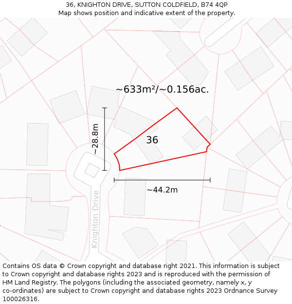 36, KNIGHTON DRIVE, SUTTON COLDFIELD, B74 4QP: Plot and title map